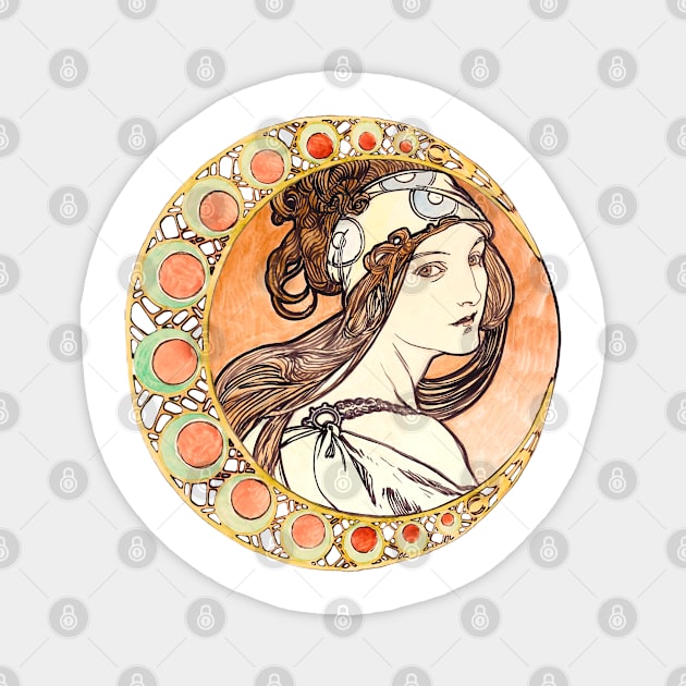 Mucha Vintage Moon Lady 03 Magnet by Cheering Design