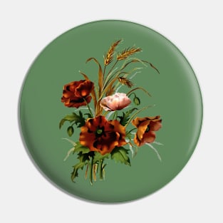 Poppies And Wheat Botanical Art Vector Pin