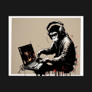 Illustration of BANKSY DJ Monkey Thinker T-Shirt