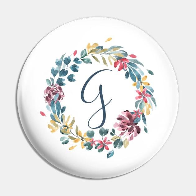 Floral Monogram G Colorful Full Blooms Pin by floralmonogram