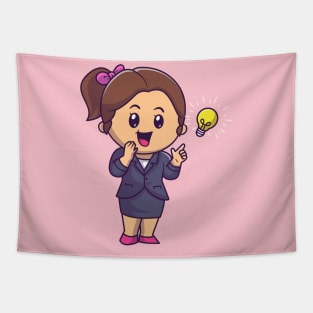 Cute Woman Get An Idea Cartoon Tapestry