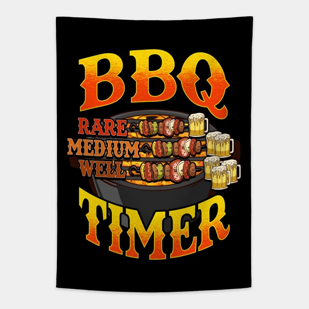 BBQ Timer Grilling Grill Master Beer Drinking Humor Dad Tapestry by E