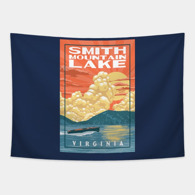 Smith Mountain Lake Virginia Vintage Boat WPA Poster Style Tapestry by GIANTSTEPDESIGN