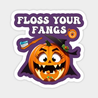 Funny Floss Your Fangs Dental Humor Halloween Magnet