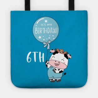 Cute baby cow boy 6th birthday Tote