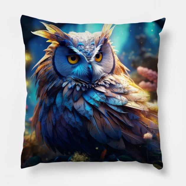 Owl Animal Bird Wildlife Wilderness Colorful Realistic Illustration Pillow by Cubebox