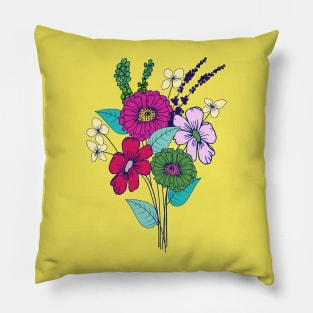 Colorful hand drawn flower bouquet Pillow