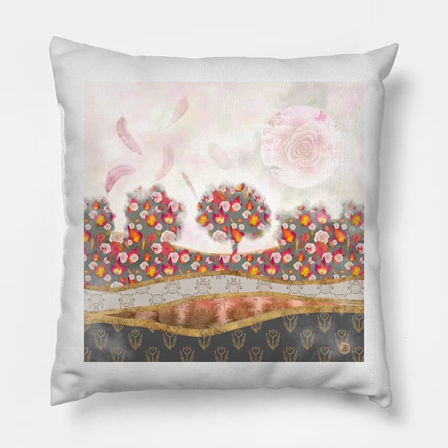 Falling feathers and roses Pillow by andreeadumez