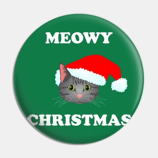 Meowy Christmas: Grey Tabby (White) Pin