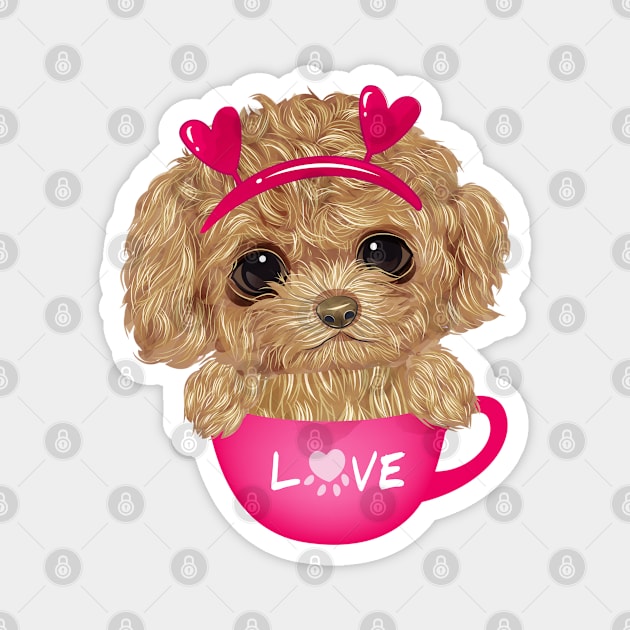 Poodle sitting inside cup Magnet by Mako Design 