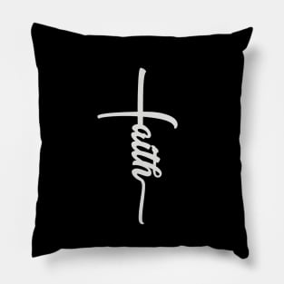 Faith with cross white text Pillow