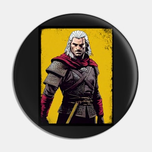 Monster Slayer Portrait - Yellow and Red - Fantasy Witcher Pin