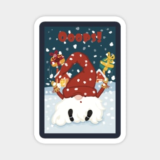 Ooops! Santa falling in the snow when bringing out the presents. Winternight. Magnet