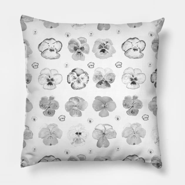 pansies illustration collection black and white Pillow by colorandcolor