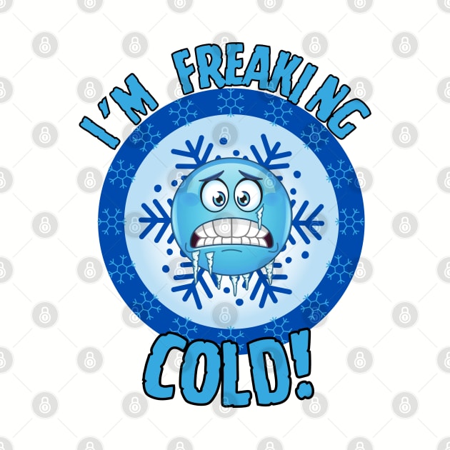 Funny winter holiday blue freezing emoji I'm freaking cold! by Shean Fritts 