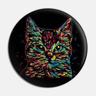 Colorful cat head illustration Pin