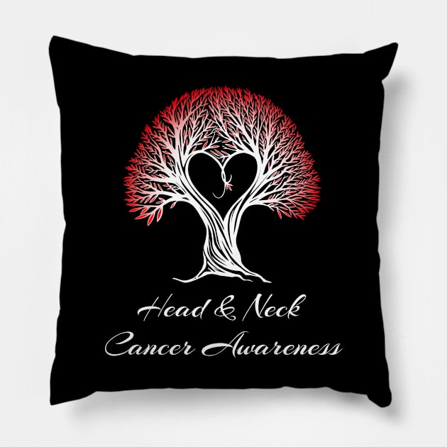 Head & Neck Awareness Red Ribbon Tree With Heart Pillow by MerchAndrey