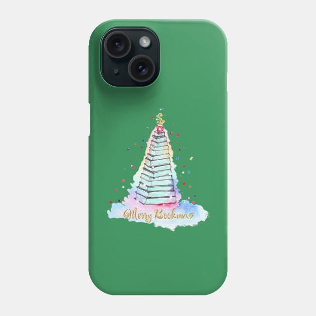 Merry Bookmas Christmas book tree with coffe cup Phone Case by Wolshebnaja