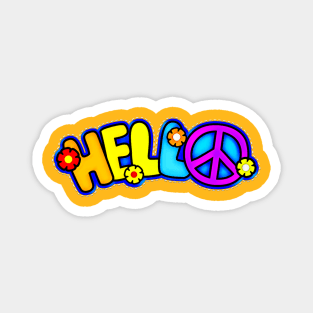 Colorful Hello Peace Sign Typography Magnet