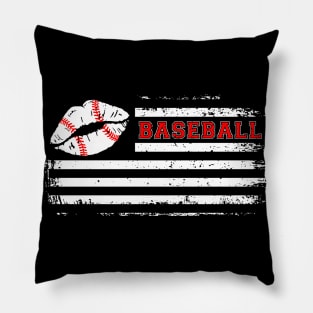 Lip Baseball American Flag Pillow