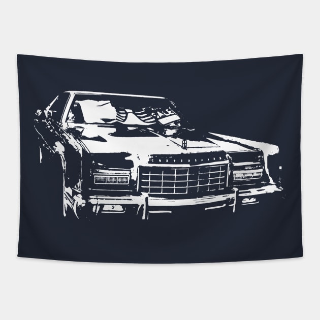 Lincoln Continental 1970s American classic car monoblock white Tapestry by soitwouldseem