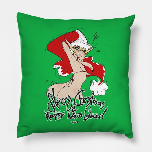 Santa's Elf Girl Merry Christmas and Happy New Year Pillow by YujiVI