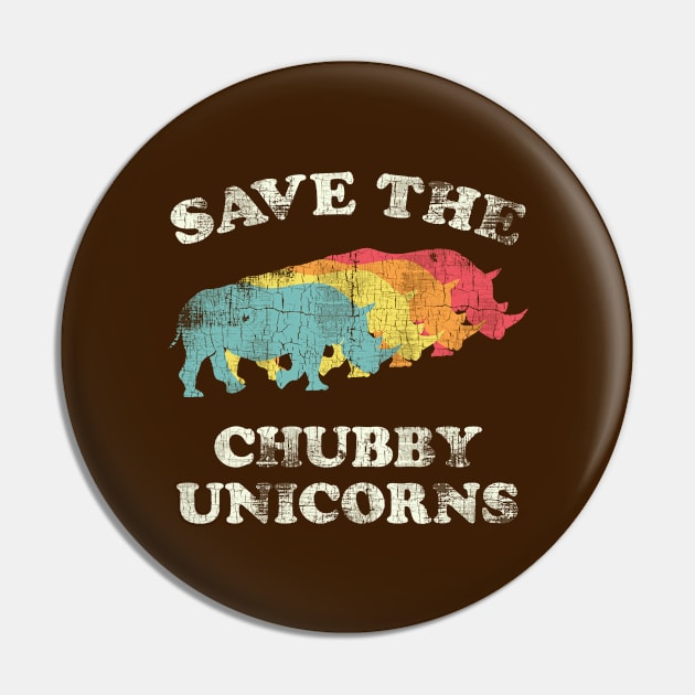 Vintage Retro Save The Chubby Unicorns- Rhino Lover Gift Pin by meowstudio