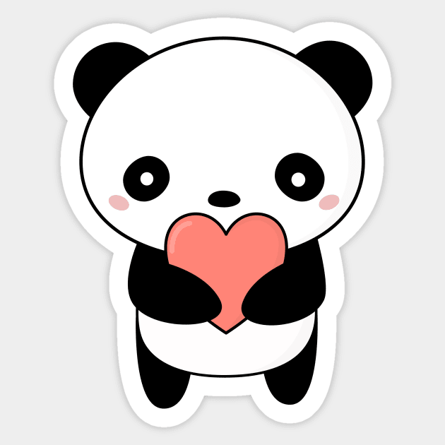 Kawaii Cute Panda With Heart - Panda - Sticker