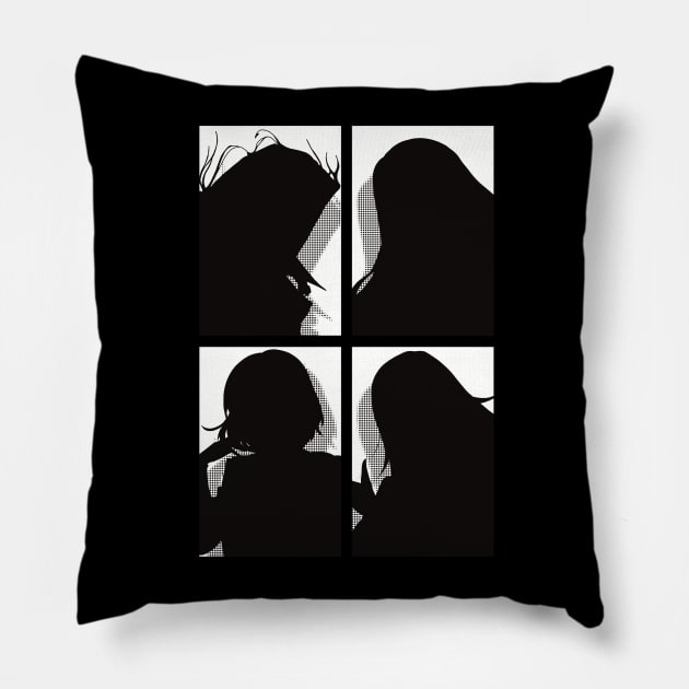All The Main Characters In The Eminence In Shadow Anime In A Cool Black Silhouette Pop Art Design In White Background Pillow by Animangapoi