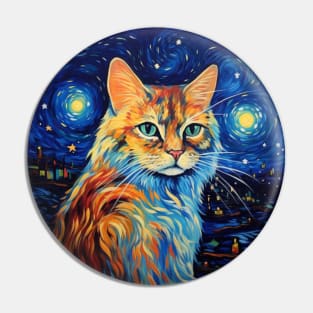 Kitty Cat, van gogh style, starry night, Post-impressionism Pin