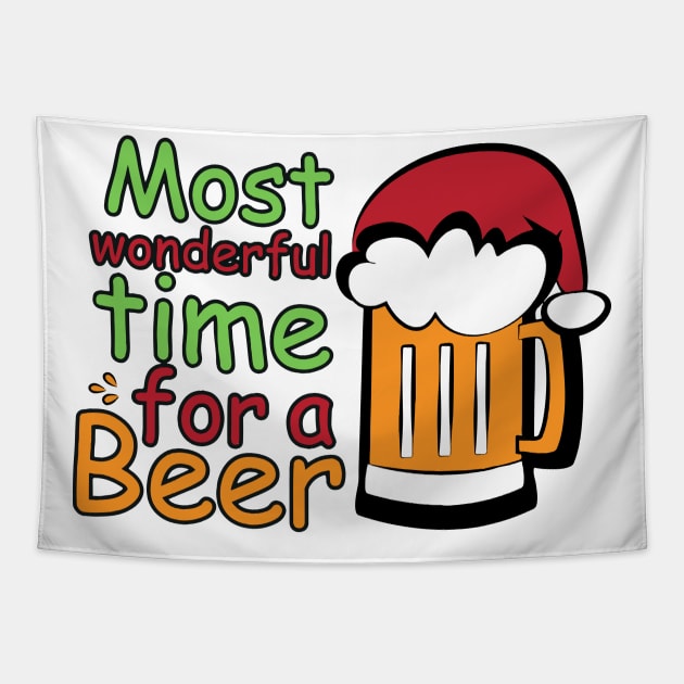 It's The Most Wonderful Time for a Beer Funny Drinking Christmas Design Tapestry by PsychoDynamics