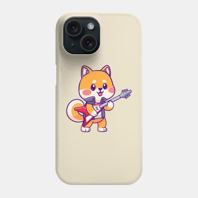 Cute Shiba Inu Playing Electric Guitar Cartoon Phone Case by Catalyst Labs