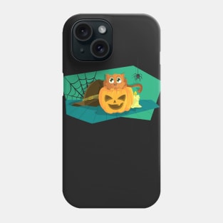 Cat in Fear on Pumpkin Halloween design Phone Case