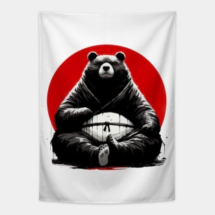 Funny Bear Brushstroke Ink Art Sumie Tapestry