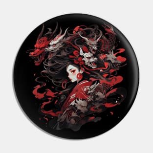 Japanese Horror Geisha Dragon Pin