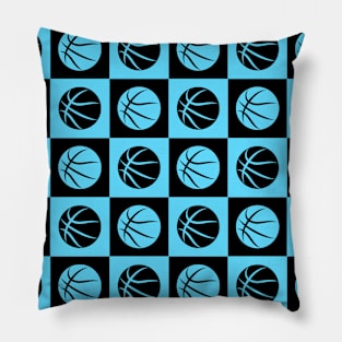 Basketball Ball Checkered Seamless Pattern - Black and Blue Tones Pillow