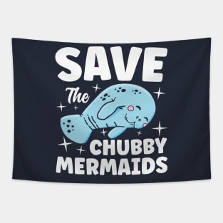 Save The Chubby Mermaids Manatee Tapestry