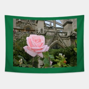 Paris Notre Dame de Paris Pink Rose Bush Tapestry