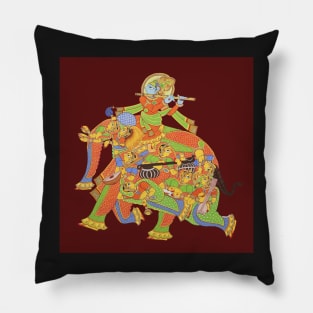 Krishna and female forming an elephant , Krishna Narikunjar, colorful handmade Pillow