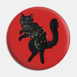 Wrapped in Christmas Lights  - Black furball Pin