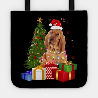 Bloodhound Christmas Tree Santa Hat Funny Xmas Gift Dog T-Shirt Tote