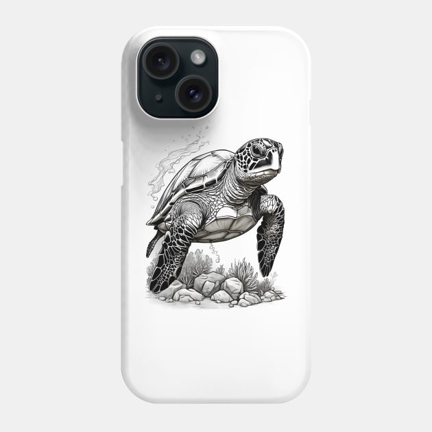 Black and White Green Sea Turtle Design Phone Case by TF Brands
