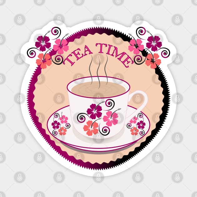 Tea Time Hibiscus Flower Floral Mug Magnet by IsmaSaleem