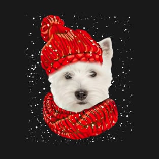 West Highland White Terrier Wearing Red Hat Christmas T-Shirt