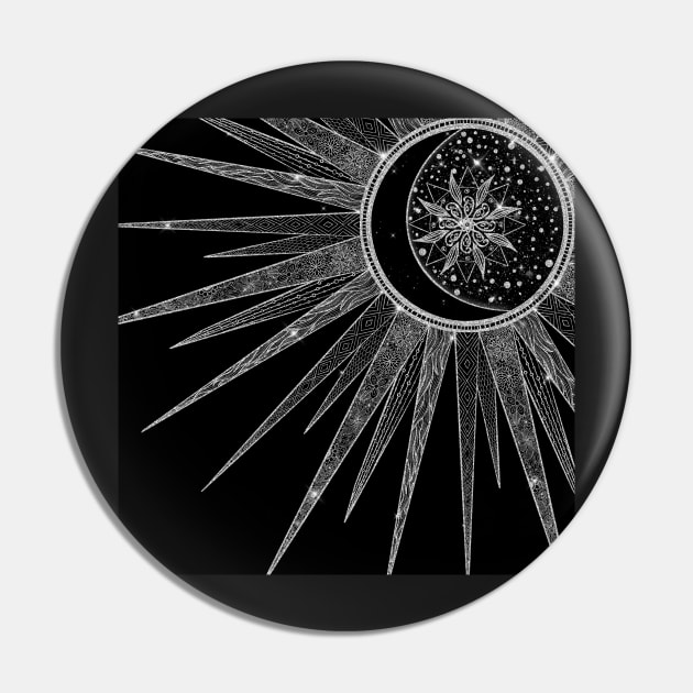 Black and Silver Mandala Sun Moon Pin by NdesignTrend