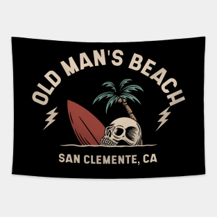 Vintage Surfing Old Man's Beach San Clemente California // Retro Surf Skull Tapestry