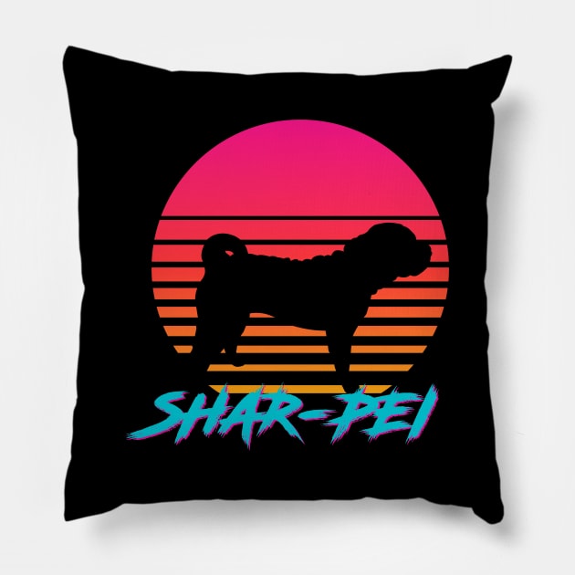 Chinese Shar-Pei 1980s Sunset Pillow by Geekasms