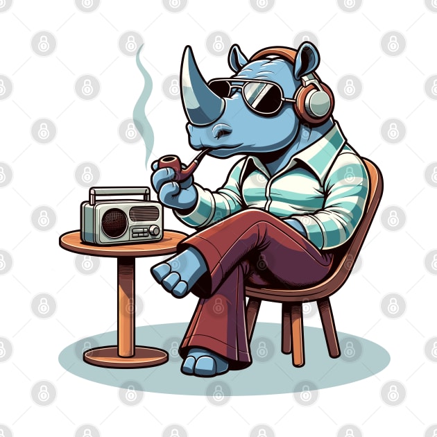 smoking 70s rhino and a vintage radio by TimeWarpWildlife
