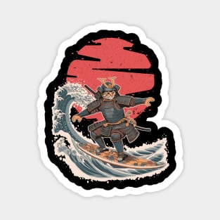 Samurai Cat Surfing Magnet