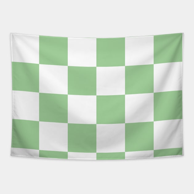 Mid green and white checkerboard print Tapestry by bettyretro